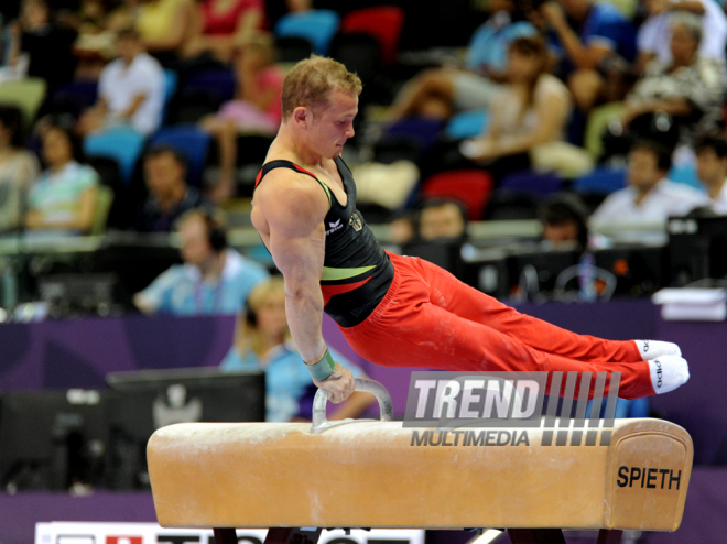 İdman gimnastikası üzrə fərdi çoxnövçülük yarışlarının finalı keçirilir. Bakı, Azərbaycan, 18 iyun 2015